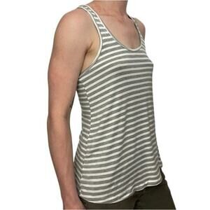New HONEYDEW Women's Gray White Heather Striped Lace Racerback Tank Top Size L